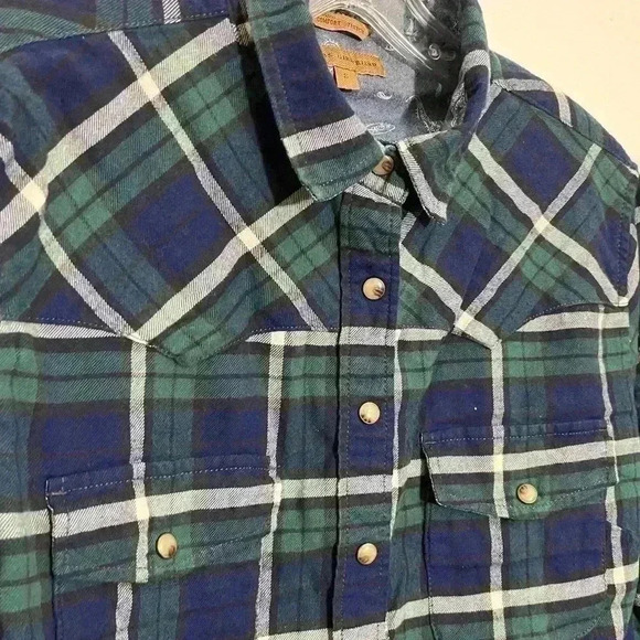 JACHS GIRLFRIEND Green and Navy roll tab sleeve flannel | size small - Picture 6 of 10